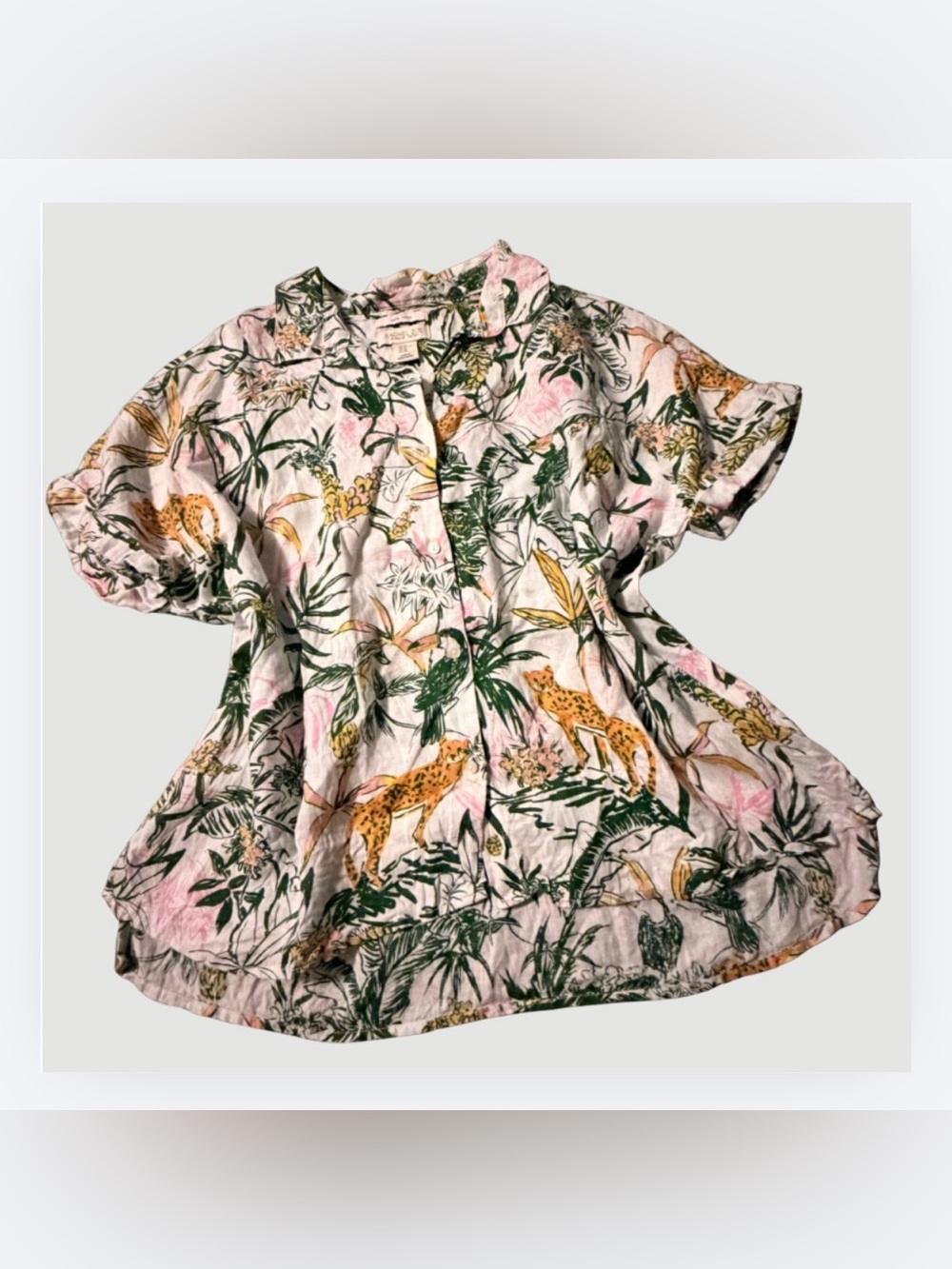Rachel Zoe 100% Linen Jungle Style Button Up Shirt, Size XL